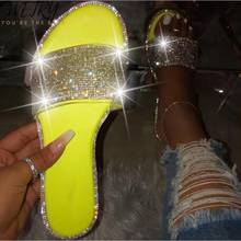 2020 new fashion women slippers popular bright color rhinestones sparkling flat sandals beach ladies slippers Beach shoes 2024 - buy cheap