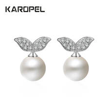 Trendy Silver Jewelry White Simulated Pearl Stud Earrings Micro Pave Cubic Zirconia Small Earrings For Women Girl Party Gift 2024 - buy cheap