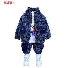 Autumn Spring Baby Set Boys Denim Jacket +pants Girl 2 Pcs Set Kids Suit for Children Ins Geometric Letter Full Print 2-12 Yrs 2024 - buy cheap