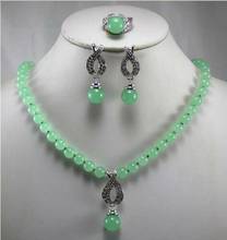 Linda joia 8mm pingente jade verde colar brinco conjunto de anel 2024 - compre barato