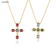 KIKICHICC 925 Sterling Silver Gold Colorful Rainbow CZ Cross Pendant Long Chain Necklace Fine Jewelry Luxury Women Fashion Gift 2024 - buy cheap