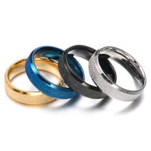 Anel de festa fosco para mulher e homem amante fosco sandblasted anel preto/azul/ouro/prata cor titânio casal jóias 2024 - compre barato