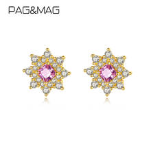 Pag & mag bonito roxo cz flor parafuso prisioneiro brincos 925 prata esterlina para a mulher declaração engagemnet moda jóias presente 2024 - compre barato