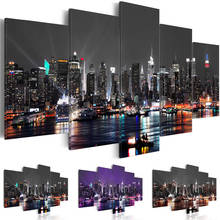 Canvas Painting Wall Art 5 Pieces New York City Construction Scenery Pictures Prints Night View Poster Home Decor Modular Framed 2024 - buy cheap