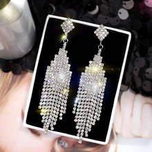 USTAR Shiny Crystal Long Tassel Rhinestone Drop Earrings for Women Water Drop Dangle Earrings Statement Party Wedding Jewelry 2024 - buy cheap