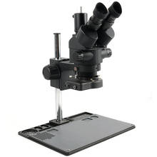 Microscopio Trinocular Industrial con Zoom 7X- 45X, soporte de aleación de aluminio focal, conjunto de microscopio estéreo + lente auxiliar 0,5X 2,0x 2024 - compra barato