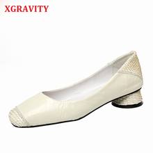 Xgravity 2020 europeu americano dedo do pé quadrado calcanhar curto mix cor pele de cobra sapatos de couro genuíno bombas salto alto sapatos femininos a234 2024 - compre barato