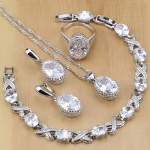 Natural 925 Sterling Silver Jewelry White CZ Jewelry Sets For Women Earrings Pendant Necklace Rings Bracelet Free Gifts Box 2024 - buy cheap