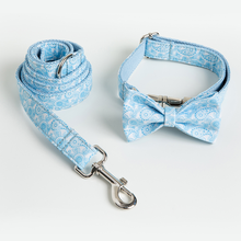 Personalized Blue Paisley Dog Collar Leash With Bow Tie Set Free Engraved Nameplate For Small Medium Large Dog 2024 - buy cheap