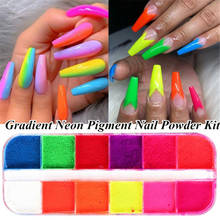 Neon Pigment Powder Fluorescent Nail Glitter Set Shinny Ombre Chrome Dust DIY Gel Polish Manicure For Nails Art Decoration 12box 2024 - buy cheap