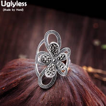 Anéis de flor prata 925 para mulheres, anéis finos e exagerados com flores tailandesas 2024 - compre barato