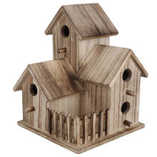 Деревянный домик для птиц, маленький уличный садовый домик-гнездо для птиц, товары для домашних животных, украшение 2024 - купить недорого
