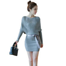 Fashion Women's Sweater Dress 2020 New Spring Autumn Bat Sleeve Knit Dress Round Neck Grey Black Slim Elegant Ladies Dresses 2024 - buy cheap