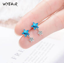 WYEAIIR Blue Crystal Zircon Stars Fresh Literary Cute Mini Creative 925 Sterling Silver Female Dangle Earrings 2024 - buy cheap