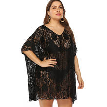 Túnica praia tamanho grande cobrir para mulher maiô cover-ups preto renda transparente vestido feminino 2021 verão mais coverups 4xl 2024 - compre barato