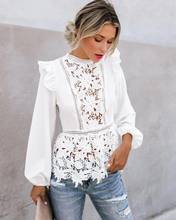 Blusas femininas florais de renda com manga longa, camisas brancas para mulheres, blusas elegantes para outono e primavera, 2020 2024 - compre barato