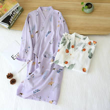 Fresh Japanese kimono robes women Spring 100% crepe cotton casual bathrobes sleepwear women nightdress plus size 2024 - buy cheap