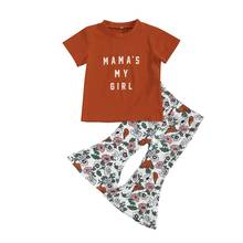 1-6Y Toddler Kids Baby Girl Short Sleeve Letter Print T-shirt Tops Floral Flared Pant Bell Bottom 2PCS Girls Clothing Set 2024 - buy cheap