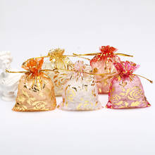 50pcs Jewelry Gift packing Bags 7x9 9x12 11x16 13x18 cm Wedding Packaging Bags Bronzing Roses Organza Drawstring Bags 2024 - buy cheap