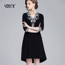 Yzeqi nova primavera vestido bordado feminino fathion vestidos de festa preto robe feminino vestidos elegante magro senhora vestido 2020 2024 - compre barato