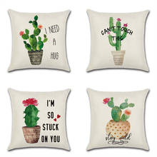 Cotton Linen Cactus Succulent Tropical Plant Print Cushion Cover Sofa Pillowcase Throw Pillow Covers Decorative or Home Almofada 2024 - buy cheap