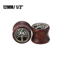 Tapones para los oídos con forma de árbol de la vida, Piercing para los oídos con doble arbol de madera acampanado, Shellhard, joyería para el cuerpo, venta al por mayor, 8mm-20mm, 1 par 2024 - compra barato