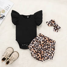 Cute Baby Clothes Summer Newborn Infant Baby Girl Solid Romper Bodytsuit+Leopard Print Shorts Set Outfits Infant Casual Clothing 2024 - buy cheap
