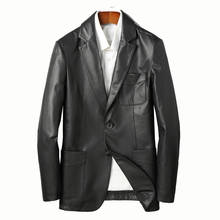 Men Cow Leather Suit Jackets Spring Autumn Slim Formal Genuine Leather Coat Black Real Leather Clothing 2024 - buy cheap