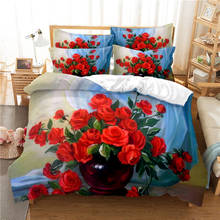 Conjunto de cama flor de luxo com pintura, edredon e fronhas, macio, roupa de cama rosa, drop shipping 2024 - compre barato