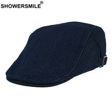 SHOWERSMILE-gorro plano de mezclilla para hombre y mujer, gorra de boina británica ajustable, hiedra, Newsboy, de marca Vintage, color azul sólido 2024 - compra barato