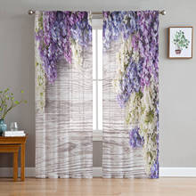 Lilac Purple Spring Wood Board Gauze Curtains For Children's Bedroom Kitchen Screen For Living Room Holiday Decor Voile Curtain 2024 - buy cheap
