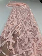Xiuysai rosa lantejoulas tecido de renda africano flores tecido de renda francesa bordado tecido nigeriano para as mulheres vestido de festa 2024 - compre barato