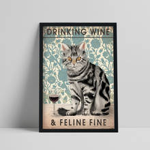 Vintage Funny Cat Poster, Drinking Wine & Feline Fine Wall Stickers, Blue Flower Animal Wall Decor, Cat Lover Art Prints Gift 2024 - buy cheap