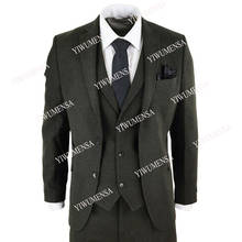 Yiwumensa ternos masculinos de casamento, pretos, de lã tweed, feito sob encomenda, slim fit, 3 peças, jaqueta de baile 2024 - compre barato