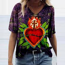 Camiseta con estampado de Harajuku corazón sagrado para Mujer, Camiseta holgada de manga corta con cuello redondo, Camisetas informales para Mujer # T2G 2021 2024 - compra barato