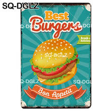 Cartel de Metal con diseño de mejores hamburguesas para decoración de Bar, placa de estaño Vintage, cartel de arte bordado, SQ-DGLZ 2024 - compra barato