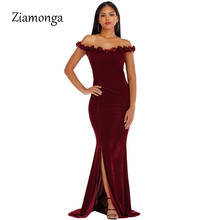 Ziamonga 2020 бархат Разделение пикантные вечерние платье Для женщин oткрытыe плeчи брeтeльки Макси длинное платье облегающее женское элегантное Клубное платье кружевное платье 2024 - купить недорого