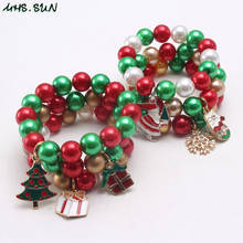 MHS.SUN Hot sale 6pcs christmas tree/snowflake charm girls baby bracelets fashion kids diy beads braceles elastic bangles gift 2024 - buy cheap