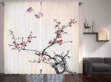 Шторы с акварельными цветами, японские ветви дерева, бабочки, дисплей для гостиной, спальни, оконные драпировки, Коралловый черный 2024 - купить недорого