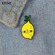 XEDZ Fresh Grieved Lemon Metal Badge Cartoon Fruit Green Leaf Backpack Lapel Pin Jewelry Coat Brooch Special Gift for Friends 2024 - buy cheap
