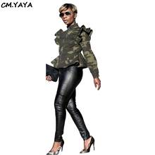 Women New Ruffles Shoulder Long Sleeve Camouflage Zip Open Stand Neck Flare Hem Jackets Fashion Weinter Coats Top Q5071 2024 - buy cheap
