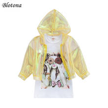 Blotona Summer Outfits, Baby Girls Cartoon Print O-Neck Short Sleeve T-shirt Dress+Transparent Hooded Sun-proof Jacket 1-6Years 2024 - buy cheap