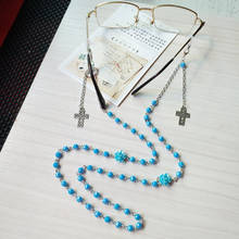 QIGO Glasses Chain Cross Blue Acrylic Beads Strand Sunglasses Holder Women Fashion Jewelry 2024 - buy cheap