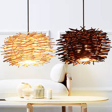Bird Nest wicker pendant Lights For Dining room Kitchen Bar hanging suspension lamp wooden rattan lantern lamp 2024 - buy cheap