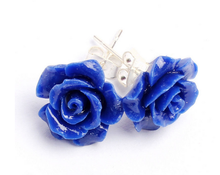 lady's 12mm Lapis lazuli Carved Rose Flower 925 Sterling Silver elegant Earrings 2024 - buy cheap