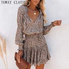 Women Leopard Print V Neck Mini Dress Ruffles Cheetah Ruffles Long Sleeve Dress Chic Dress 2024 - buy cheap