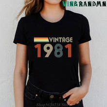 Camiseta Vintage con letras de 40 cumpleaños para mujer, camisa de moda para mujer nacida en 1981, camiseta para el día de nacimiento familiar, regalo de Acción de Gracias, 1981 2024 - compra barato