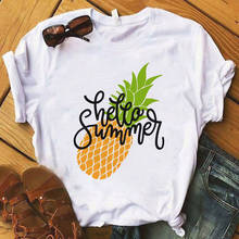 Camiseta de Piña y Fruta para mujer, ropa con cuello redondo, camiseta estampada informal, camiseta estampada, camisetas Kawaii para mujer 2024 - compra barato