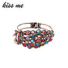 kissme Exquisite Multicolor Water Drop Stones Peacock Bangles For Women Vintage Gold Color Alloy Cuff Bracelets Fashion Jewelry 2024 - buy cheap