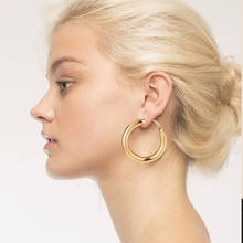 Golden Big hoop Earrings vintage Gold Silver Color Circle Earrings For women Female Korean Drop Round Earring 2020 Trend Jewelry 2024 - buy cheap